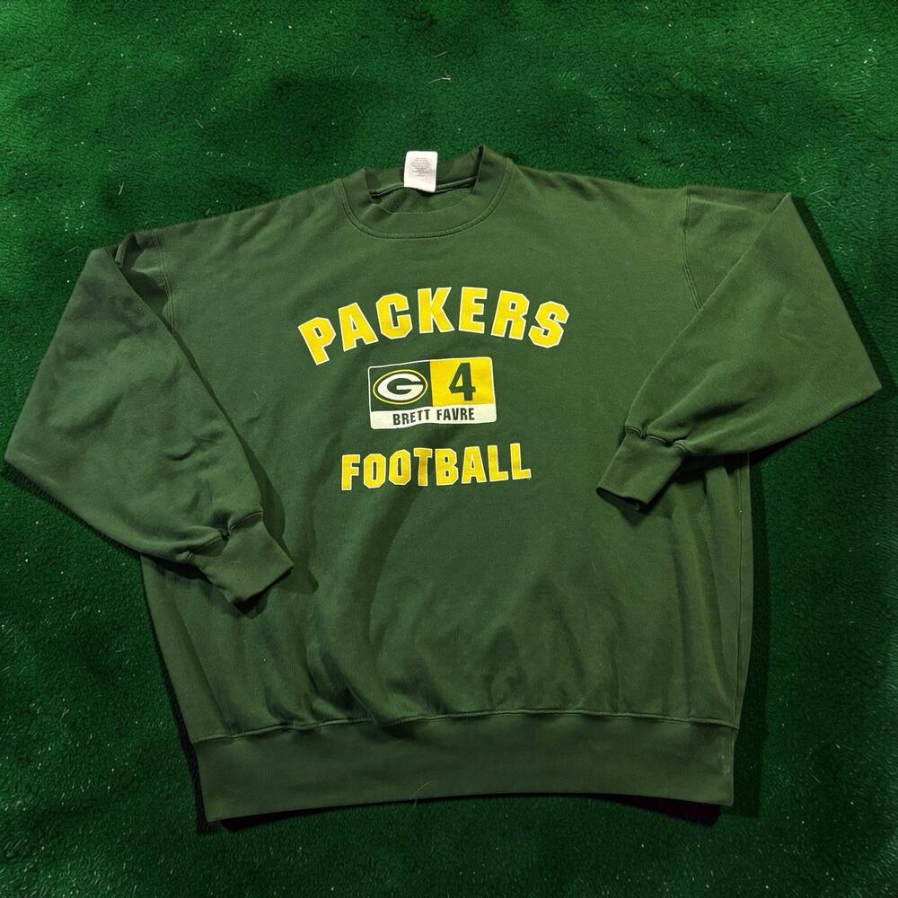 Vintage Green Bay Packers Brett Favre Crewneck Sweatshirt NFL Players XXL Green